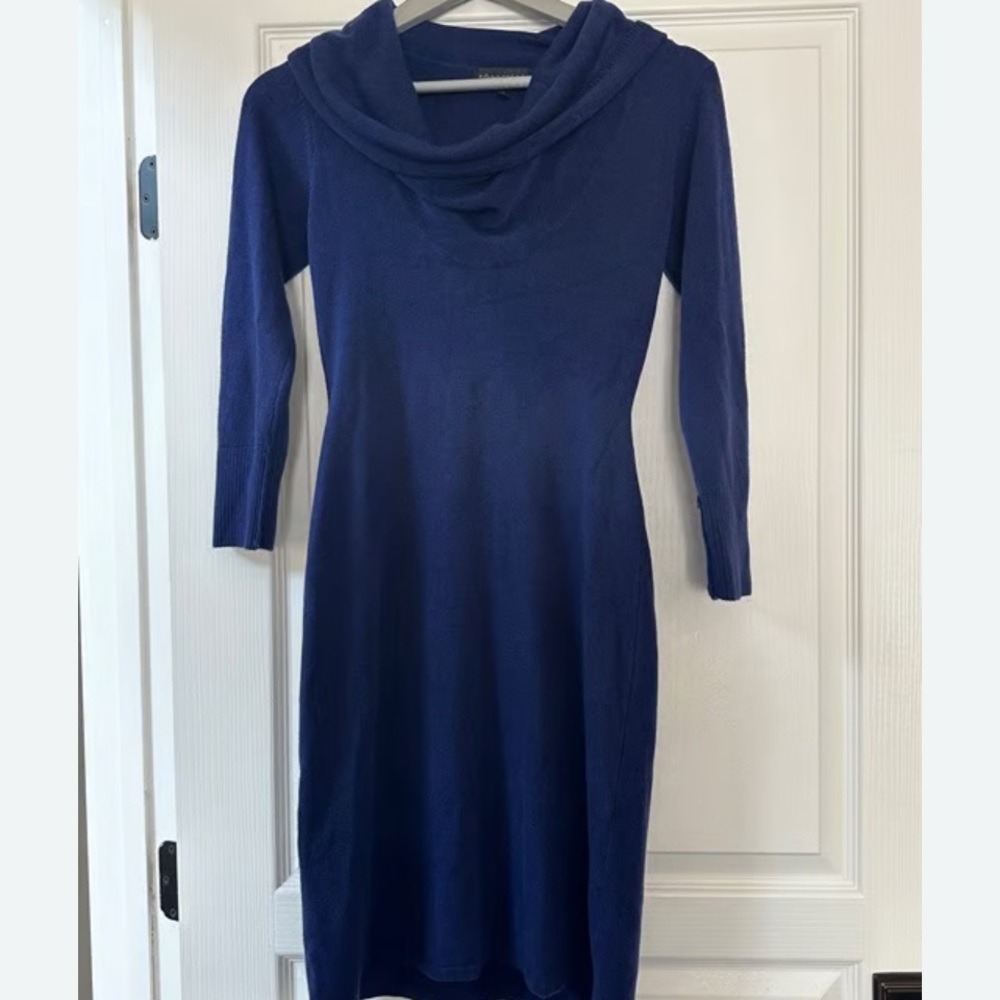 Connected Apparel* Blue/ Purple Cowl Neck Soft Dress